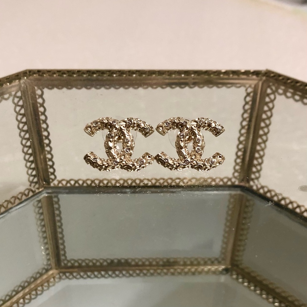 Chanel Large Textured CC Logo Earrings GHW